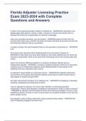 Florida Adjuster Licensing Practice Exam 2023-2024 with Complete Questions and Answers  