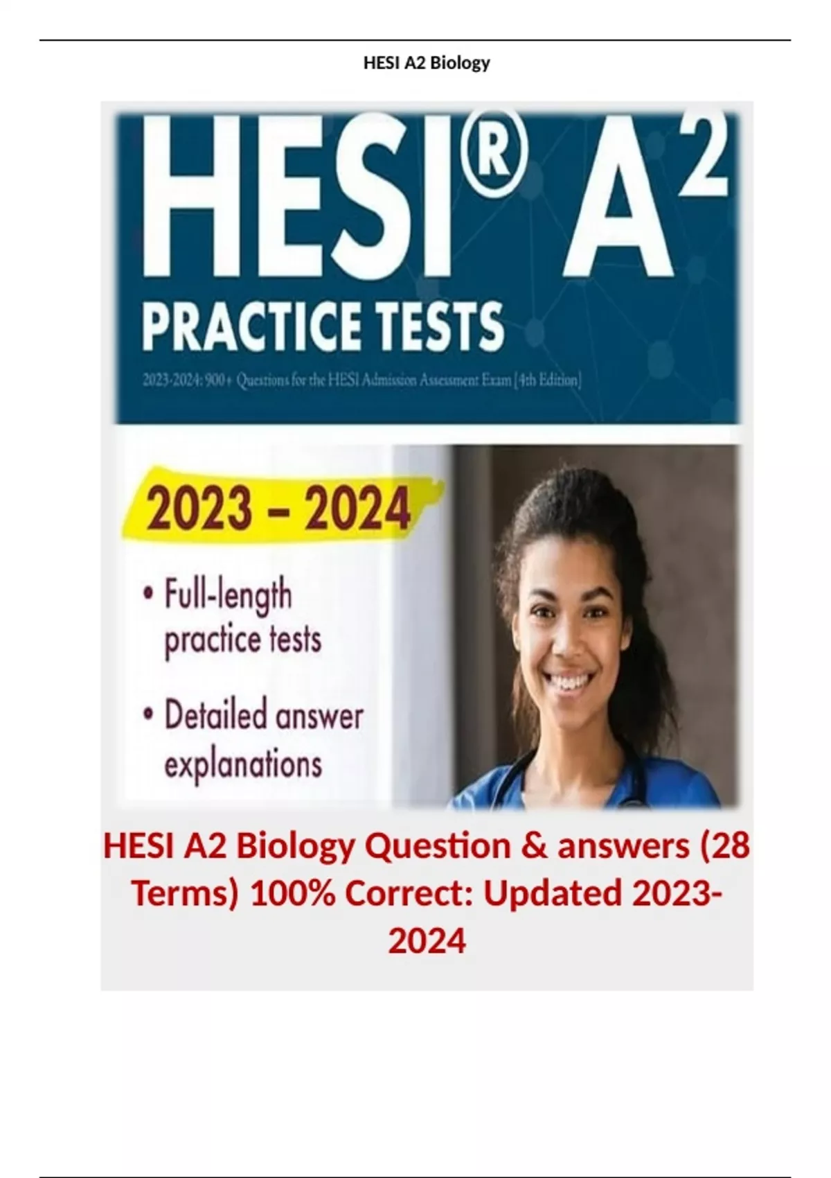 HESI A2 Biology Question & answers (28 Terms) 100 Correct Updated