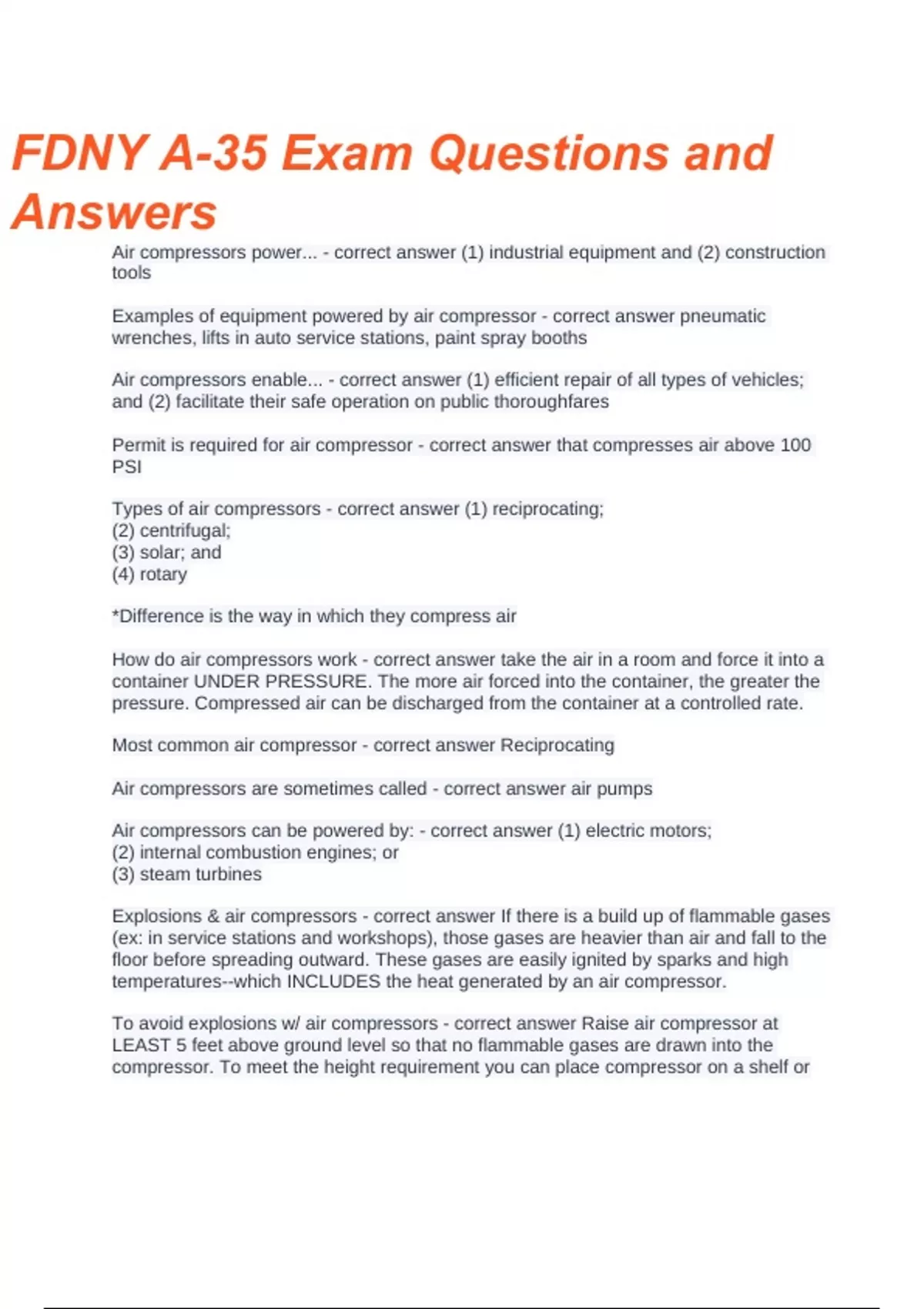 FDNY A35 Exam Questions & Answers 2024 FDNY A35 Stuvia US