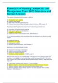 Essentials of Nursing Leadership and  Management Exam 2023 Questions and  Correct Answers