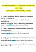 ATI RN Nursing Care of Children Proctored Exam 2023 Level 1 Peds questions verified with 100% correct answers