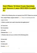 Stott Pilates Written Exam Questions & Answers | Stott Pilates Exam Prep-Actions, Origins and Insertions of Muscles Questions and Answers | Stott Pilates Exam Practice Questions and Answers | Stott Pilates Written Exam Questions and Answers Latest Updated