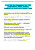 Leadership and Management Test 2023 Questions and Correct Answers |  Leadership and Management Final Exam