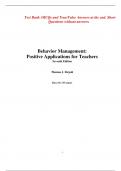 Test Bank For Behavior Management Positive Applications for Teachers 7th Edition By Thomas J. Zirpoli (All Chapters, 100% original verified, A+ Grade)