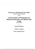 Instructor Manual with Test Bank For Characteristics of Emotional and Behavioral Disorders of Children and Youth 11th Edition By James M. Kauffman (All Chapters, 100% original verified, A+ Grade)