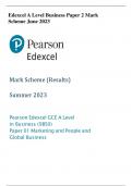 Edexcel A Level Business Paper 2 Mark Scheme June 2023 Edexcel A Level Business Paper 2 Mark Scheme June 2023 Mark Scheme (Results) Summer 2023 Pearson Edexcel GCE A Level in Business (9BS0) Paper 01 Marketing and People and Global Business