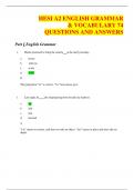 HESI A2 ENGLISH GRAMMAR  & VOCABULARY 74  QUESTIONS AND ANSWERS