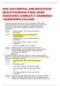 NUR 2459 MENTAL AND BEHAVIOUR  HEALTH NURSING FINAL EXAM  QUESTIONS CORRECTLY ANSWERED  | RASMUSSEN COLLEGE 