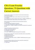 CDA Exam Practice Questions, 75 Questions with Correct Answers ACTUAL SOLUTION