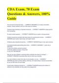 CDA Exam, 70 Exam Questions & Answers, 100% Guide WITH COMPLETE SOLUTION