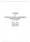 Test Bank For Constructive Guidance and Discipline Birth to Age Eight 7th Edition By Marjorie Fields, Patricia Meritt, Deborah Fields (All Chapters, 100% original verified, A+ Grade)