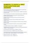 NUMBERS TO KNOW for SMQT EXAM QUESTIONS AND ANSWERS