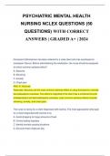 PSYCHIATRIC MENTAL HEALTH  NURSING NCLEX QUESTIONS (50  QUESTIONS) WITH CORRECT  ANSWERS | GRADED A+ | 2024