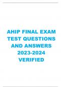 AHIP FINAL EXAM  TEST QUESTIONS  AND ANSWERS 2023-2024  VERIFIED