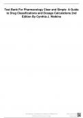 Test Bank - Pharmacology Clear and Simple: A Guide to Drug Classifications and Dosage Calculations, 2nd Edition (Watkins, 2014), Chapter 1-20 | All Chapters