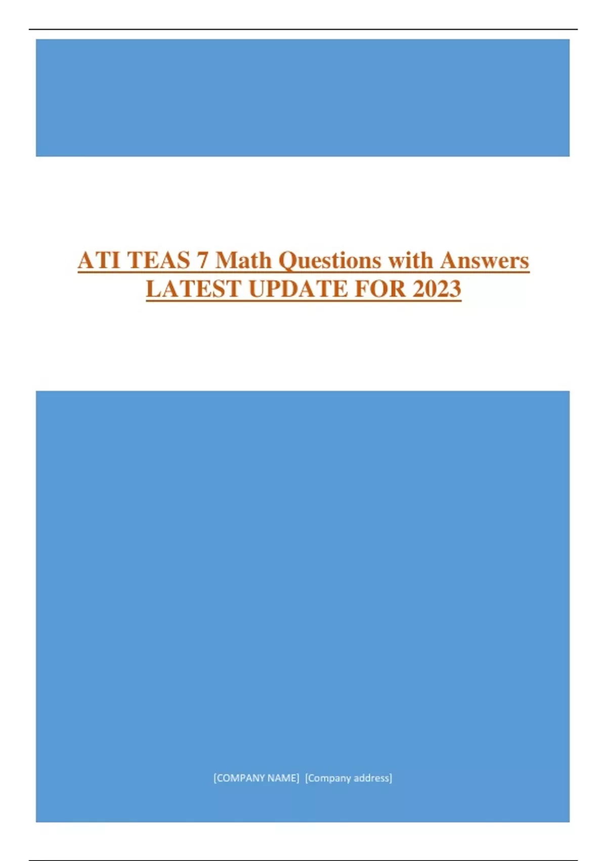 ATI TEAS 7 MATH EXAM QUESTIONS AND ANSWERS (RATED A+) 2023 LATEST