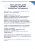 RENAL CRITICAL CARE EXAM (QUESTIONS AND ANSWERS)LATEST 2023/2024 GRADED  A+