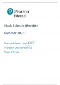 Pearson Edexcel GCE English Literature Advanced paper 2(9ET0/02)mark scheme for June 2023