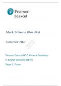 Pearson Edexcel GCE English Literature Advanced subsidiary paper 2(8ET0/02)mark scheme for June 2023