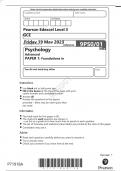 Pearson Edexcel GCE A Level Psychology Paper 1 (9PS0/01) QUESTION PAPER for June 2023