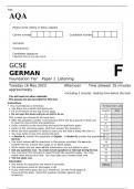 AQA GCSE GERMAN Foundation Tier	Paper 1 JUNE 2023 QUESTION PAPER: Listening