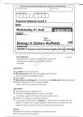 Pearson Edexcel GCE Biology A advanced Salters Nuffield Paper 03 question paper for June 2023