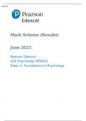 Pearson Edexcel GCE Psychology 9PS0/01 Paper 1 MARK SCHEME (Results)  June 2023: Foundations in Psychology
