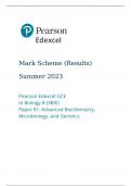 Pearson Edexcel GCE Biology B ADVANCED Paper 1(9BIO) mark scheme for June 2023
