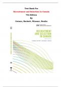 Test Bank For Recruitment and Selection In Canada 7th Edition By Catano, Hackett, Wiesner, Roulin |All Chapters, Complete Q & A, Latest|