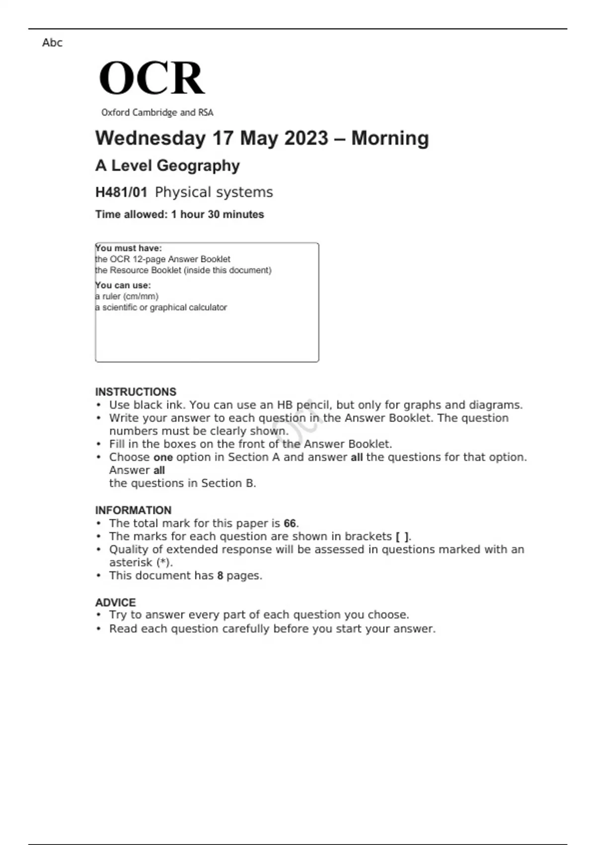 Aqa A Level Geography 20 Mark Questions Examples