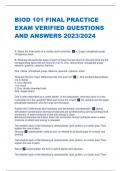 BIOD 101 FINAL PRACTICE  EXAM VERIFIED QUESTIONS  AND ANSWERS 2023/2024