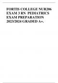 FORTIS COLLEGE NUR206 EXAM 3 RN PEDIATRICS EXAM PREPARATION 2023/2024 GRADED A+.