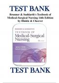 Test Bank for Brunner & Suddarth's Textbook of Medical-Surgical Nursing 14th Edition by Hinkle & Cheever ISBN 9781496347992 Chapter 1-73 | Complete Guide A+