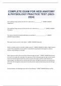 COMPLETE EXAM FOR HESI ANATOMY  & PHYSIOLOGY PRACTICE TEST (2023- 2024)