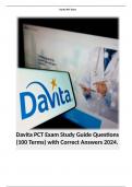 Davita PCT Exam Study Guide Questions (100 Terms) with Correct Answers 2024.  