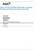 AQA A-LEVEL SPANISH 7692/1 Paper 1 Listening, Reading and Writing Mark Scheme June 2023 