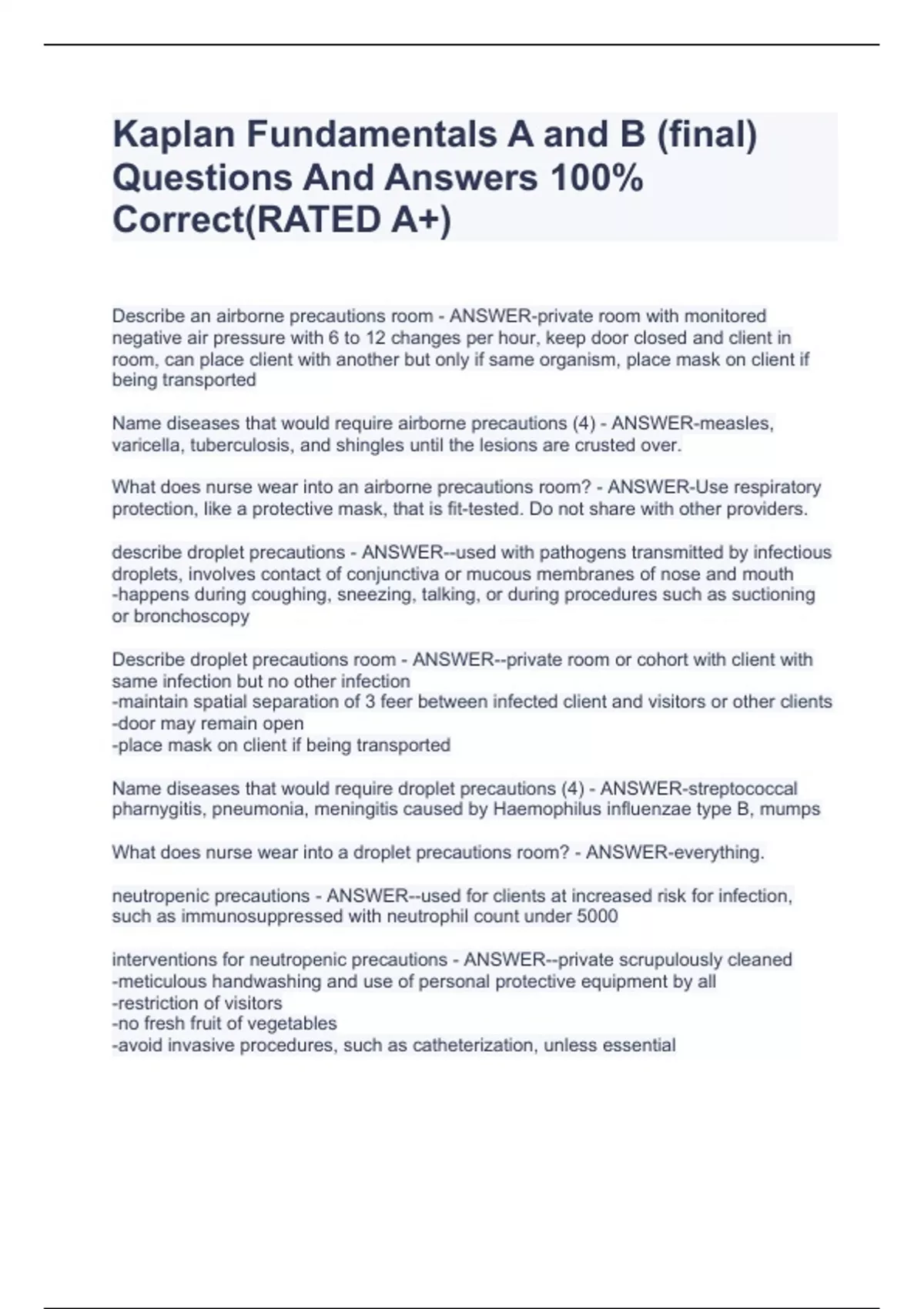 Kaplan Fundamentals A And B (final) Questions And Answers 100% Correct ...