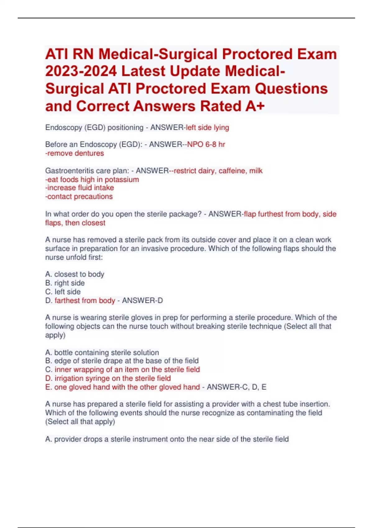 Ati Rn Medical Surgical Proctored Exam Latest Update Medical Surgical