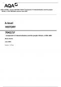 AQA A-level HISTORY 7042/1F Component 1F Industrialisation and the people: Britain, c1783-1885 Mark scheme June 2023 Version: 1.0 Final