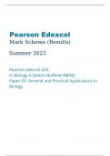 Pearson Edexcel Level 3 GCE Biology A Advanced PAPER 3 General and Practical Applications in Biology  together with marking scheme  June 2023
