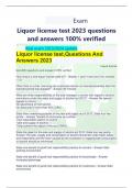 Liquor license test 2023 questions  and answers 100% verified  Real exam 2023/2024 update  Liquor license test,Questions And  Answers 2023