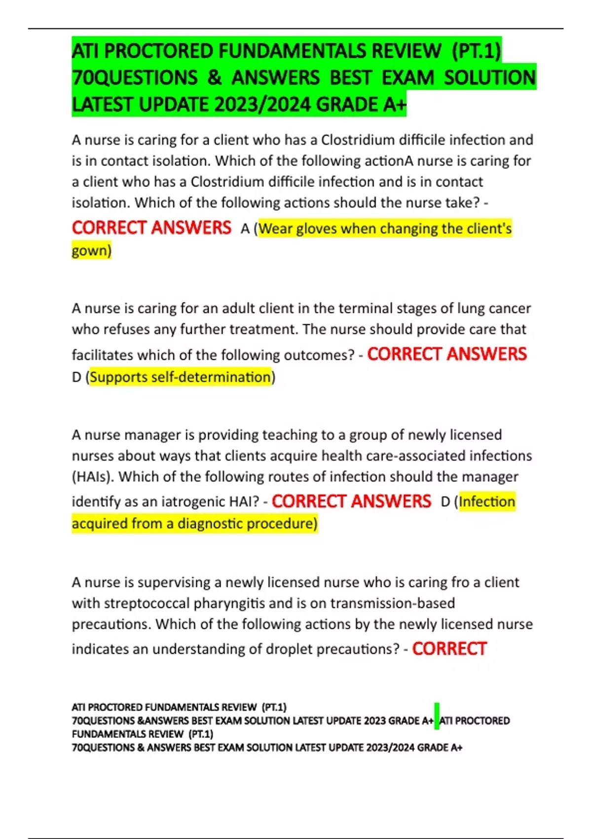 ATI PROCTORED FUNDAMENTALS REVIEW (PT.1) 70QUESTIONS & ANSWERS BEST ...