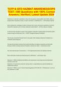 TCFP & GFD HAZMAT AWARENESS/OPS TEST | 500 Questions with 100% Correct Answers | Verified | Latest Update 2024 | 48 Pages