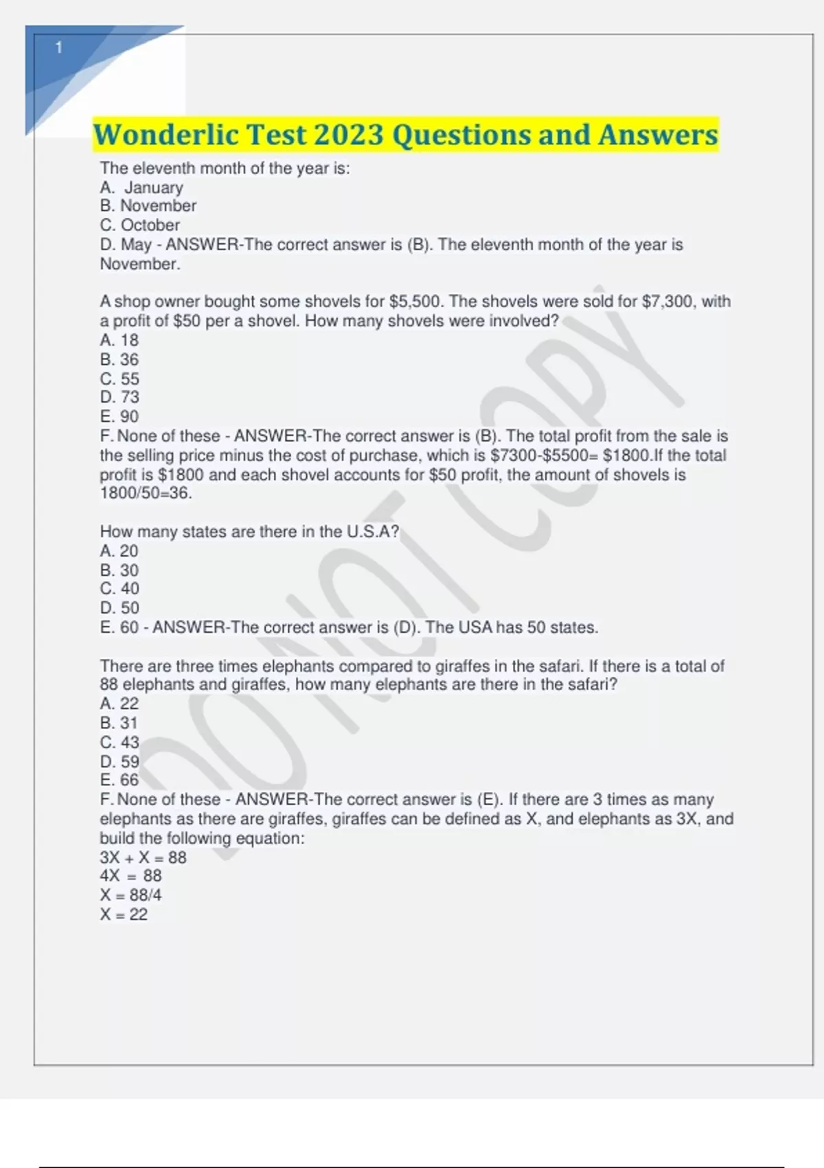 Wonderlic Test 2023 Questions and Answers Stuvia US