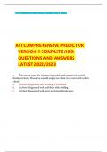 ATI COMPREHENSIVE PREDICTOR VERSION 1 COMPLETE (180) QUESTIONS AND ANSWERS LATEST 2022/2023