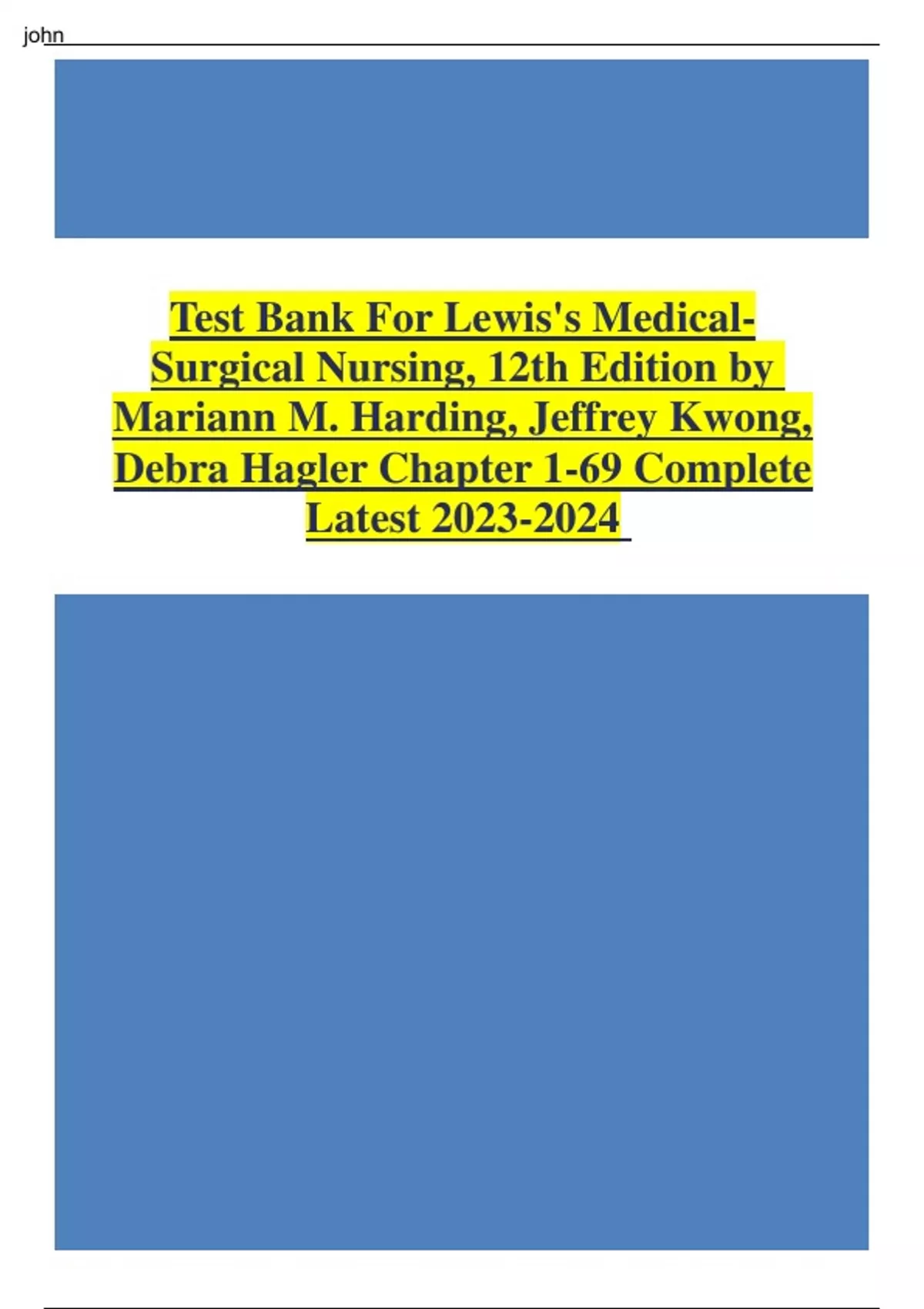 Test Bank For Lewis's Medical Surgical Nursing, 12th Edition By Mariann ...