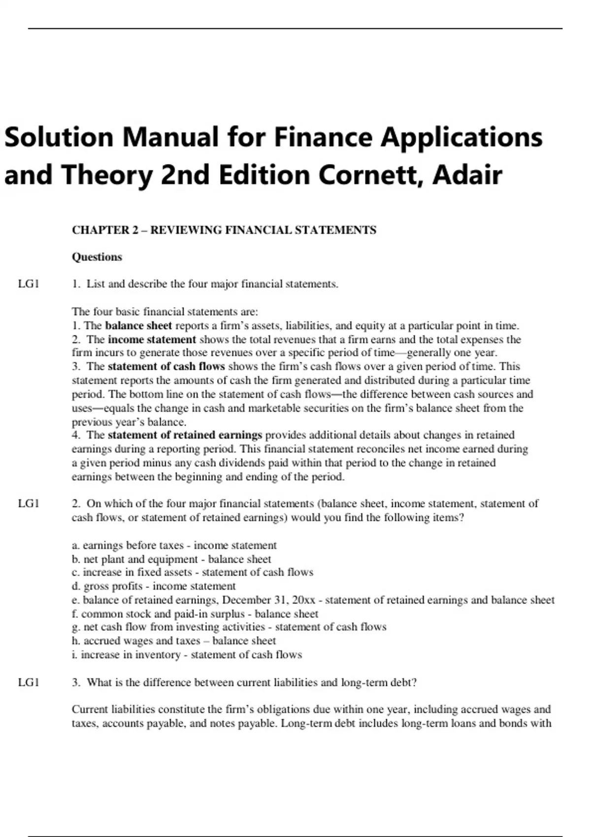 Solution Manual for Finance Applications and Theory 2nd Edition Cornett ...