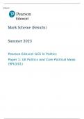 Pearson Edexcel GCE In Politics Paper 1 MARK SCHEME (Results) Summer 2023: UK Politics and Core Political Ideas (9PL0/01)