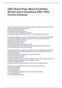 O&P Board Prep: Mock Prosthetic Written Exam Questions With 100% Correct Answers.