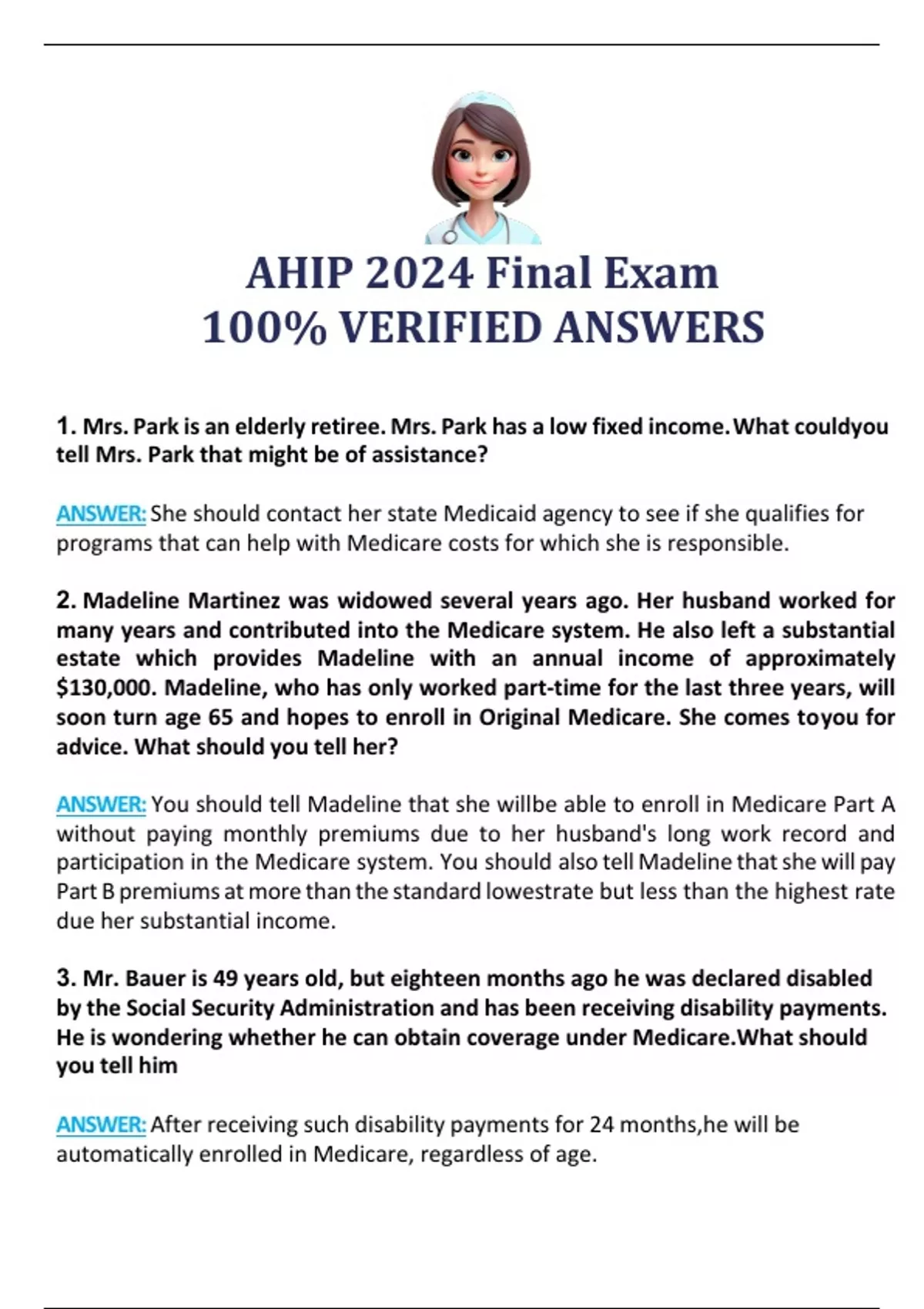 AHIP 2024 FINAL EXAM QUESTIONS WITH 100 VERIFIED ANSWERS (LATEST 2023/